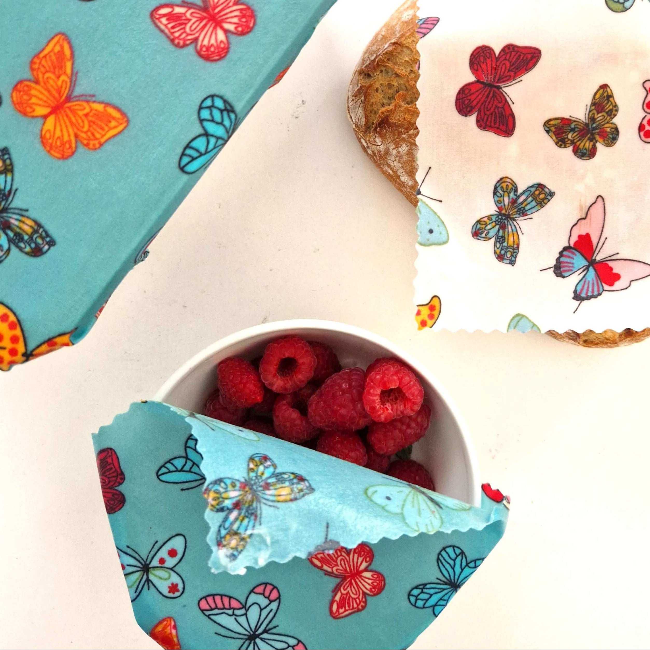 *Set of 3 Handmade Beeswax Wraps | Butterflies-1