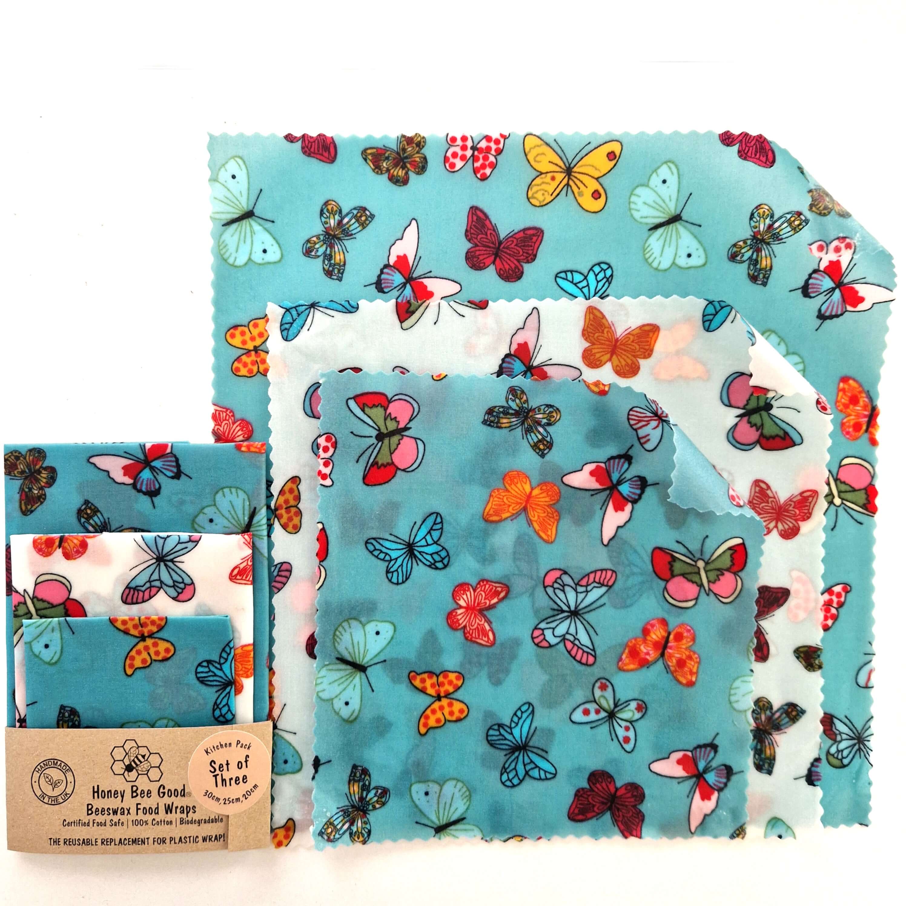 *Set of 3 Handmade Beeswax Wraps | Butterflies-2
