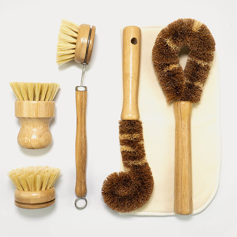 Natural Dish Brush Set | 6-Piece Zero Waste Kitchen Cleaning Set