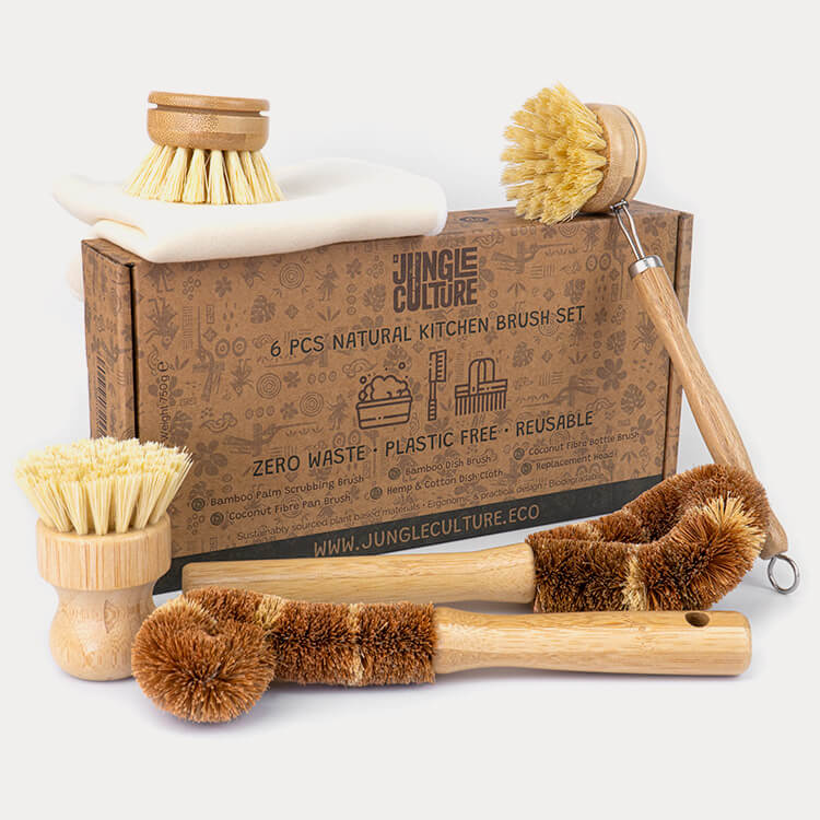 Natural Dish Brush Set | 6-Piece Zero Waste Kitchen Cleaning Set