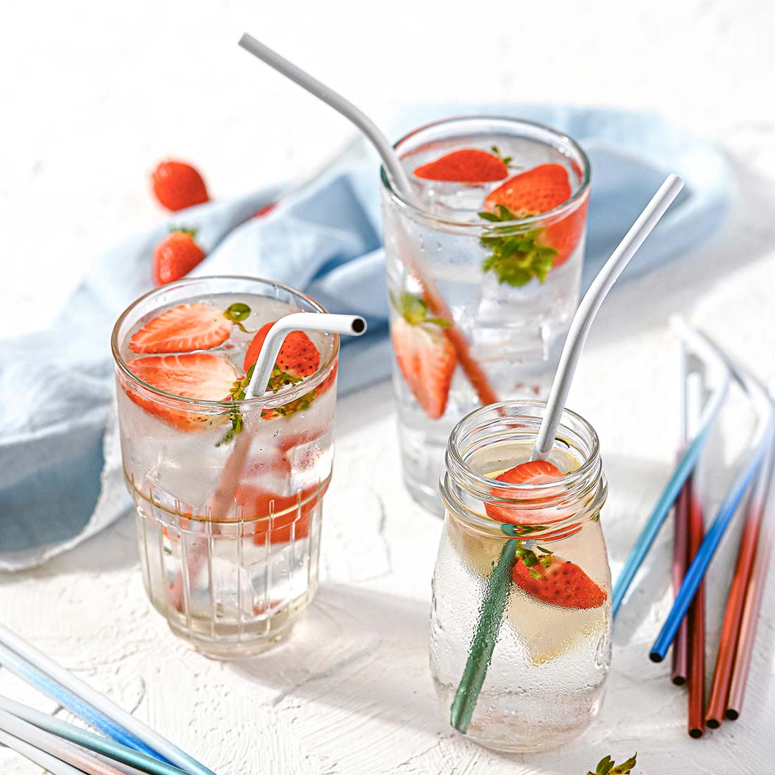 Stainless Steel Reusable Straw Set | Ocean Inspired | Pack of 8 | Jungle Culture