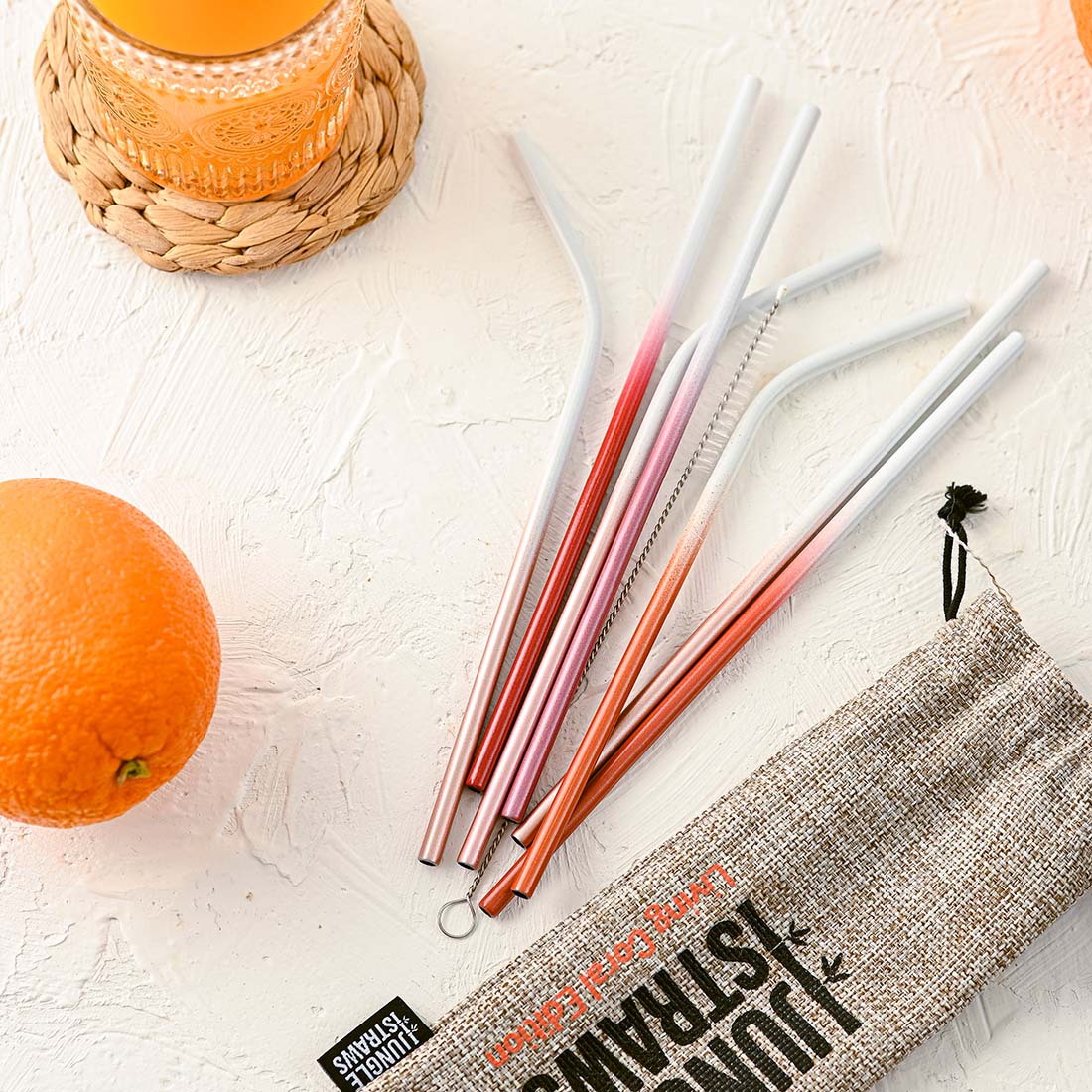 Stainless Steel Reusable Straw Set | Ocean Inspired | Pack of 8 | Jungle Culture
