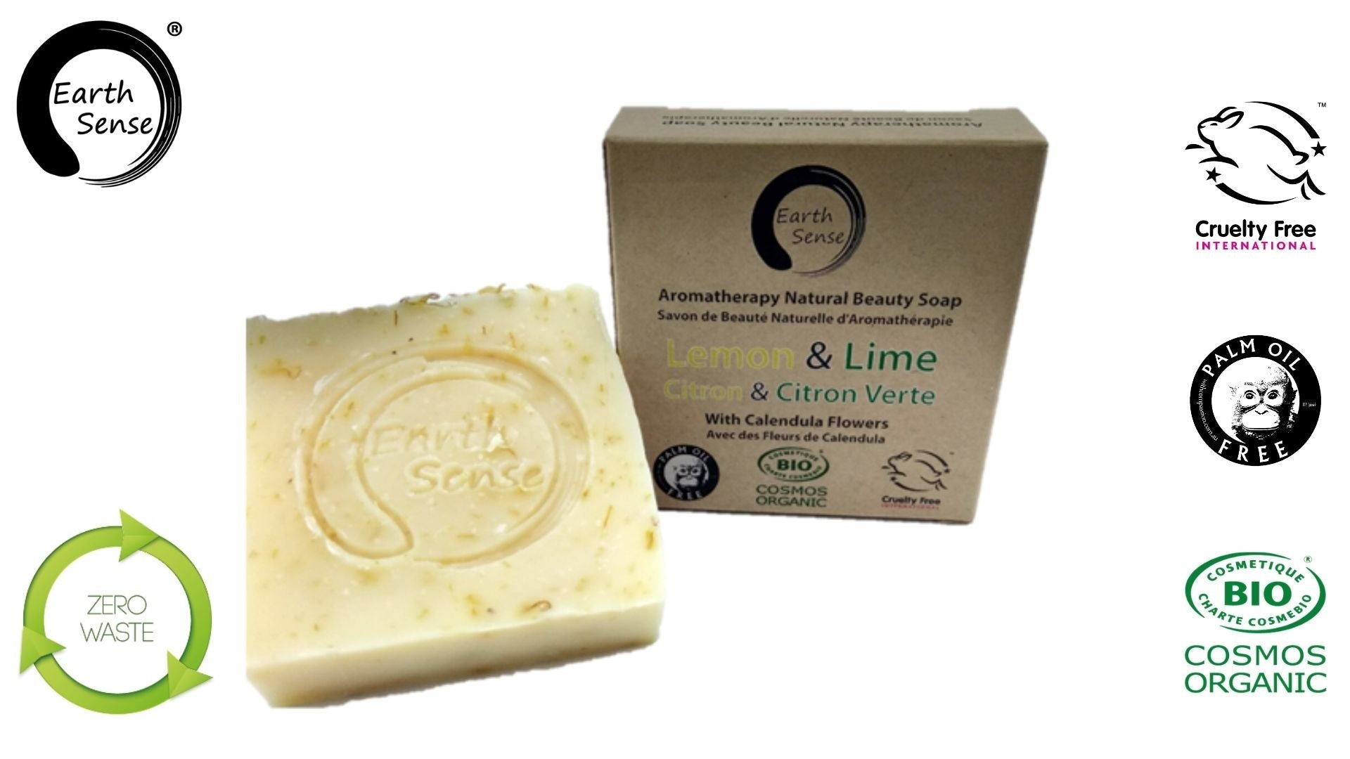 Organic Certified Solid Soap - Lemon & Lime with Calendula Flowers 90g-2