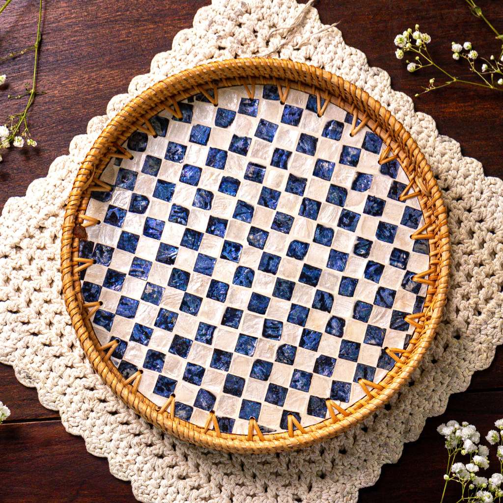 Handmade Rattan Trays | Mother of Pearl | Drift (Multiple Sizes)