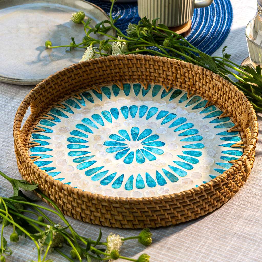 Handmade Rattan Trays | Mother of Pearl | Ripple (Multiple Sizes)