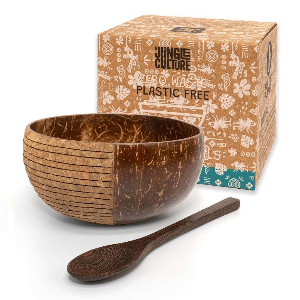 Patterned Coconut Bowl & Spoon | Single Set | Jungle Culture