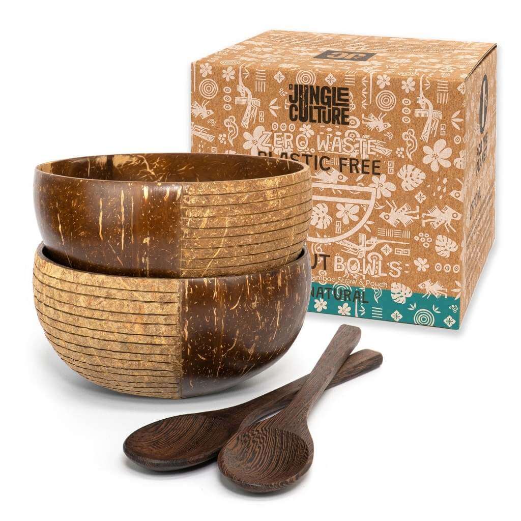 Patterned Coconut Bowls & Spoons | Set of 2 | Jungle Culture