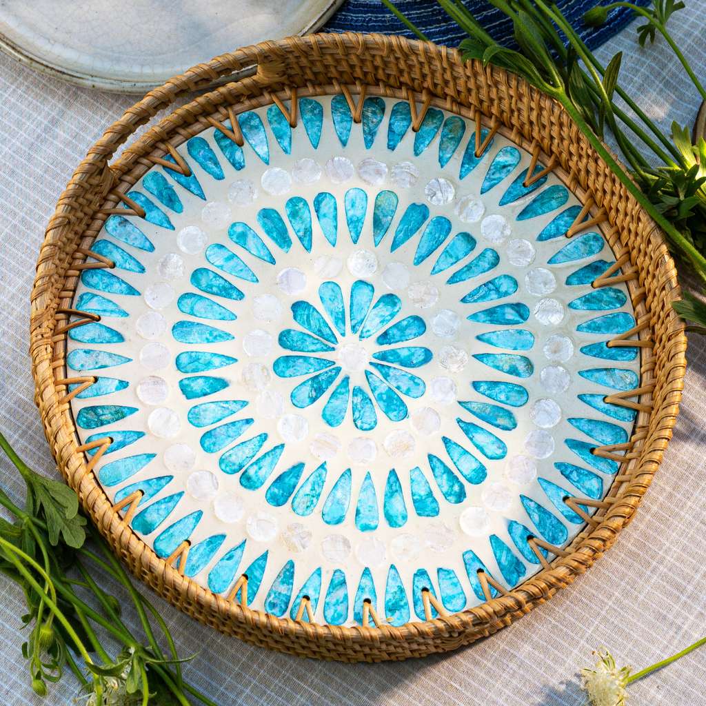 Handmade Rattan Trays | Mother of Pearl | Ripple (Multiple Sizes)