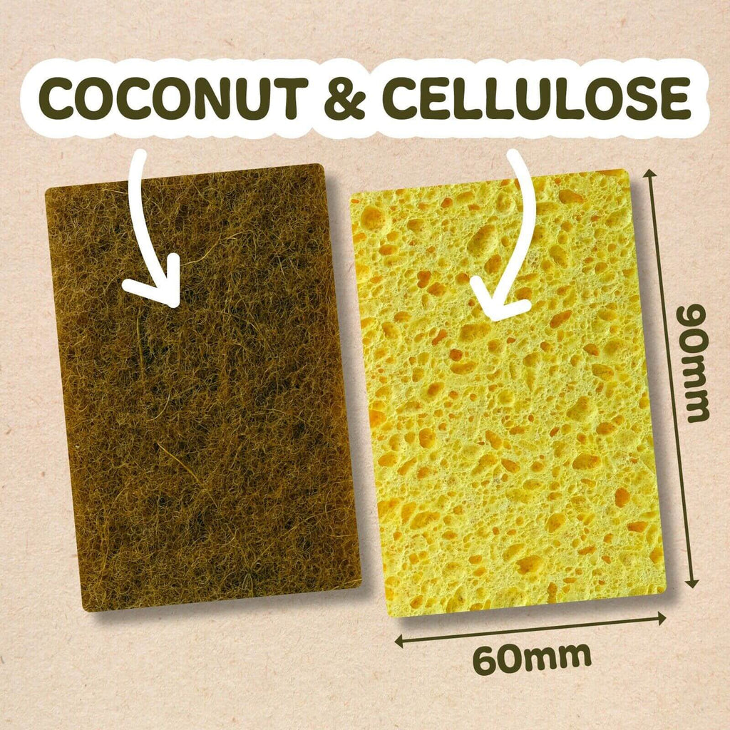 Natural Coconut & Cellulose Sponge Scourers | Pack 6, 18 or 36 | Compostable & Biodegradable