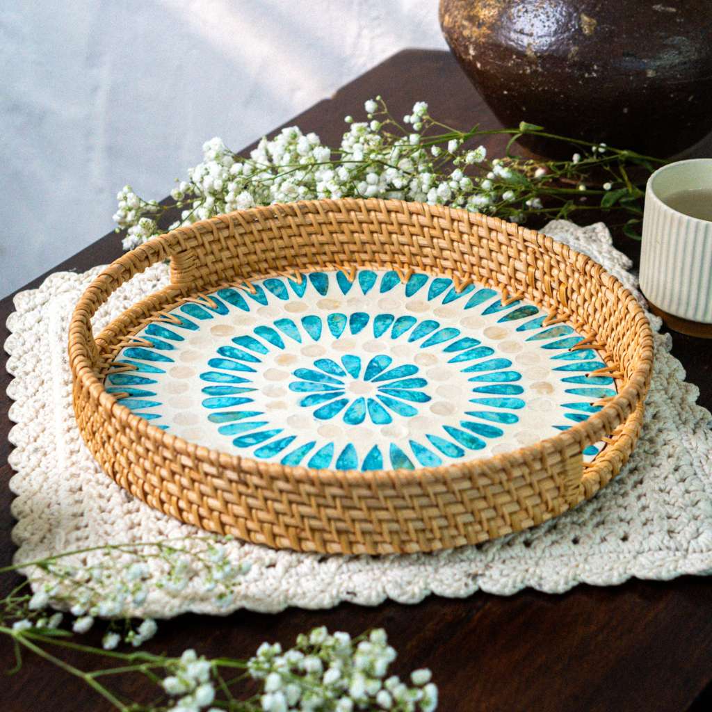 Handmade Rattan Trays | Mother of Pearl | Ripple (Multiple Sizes)