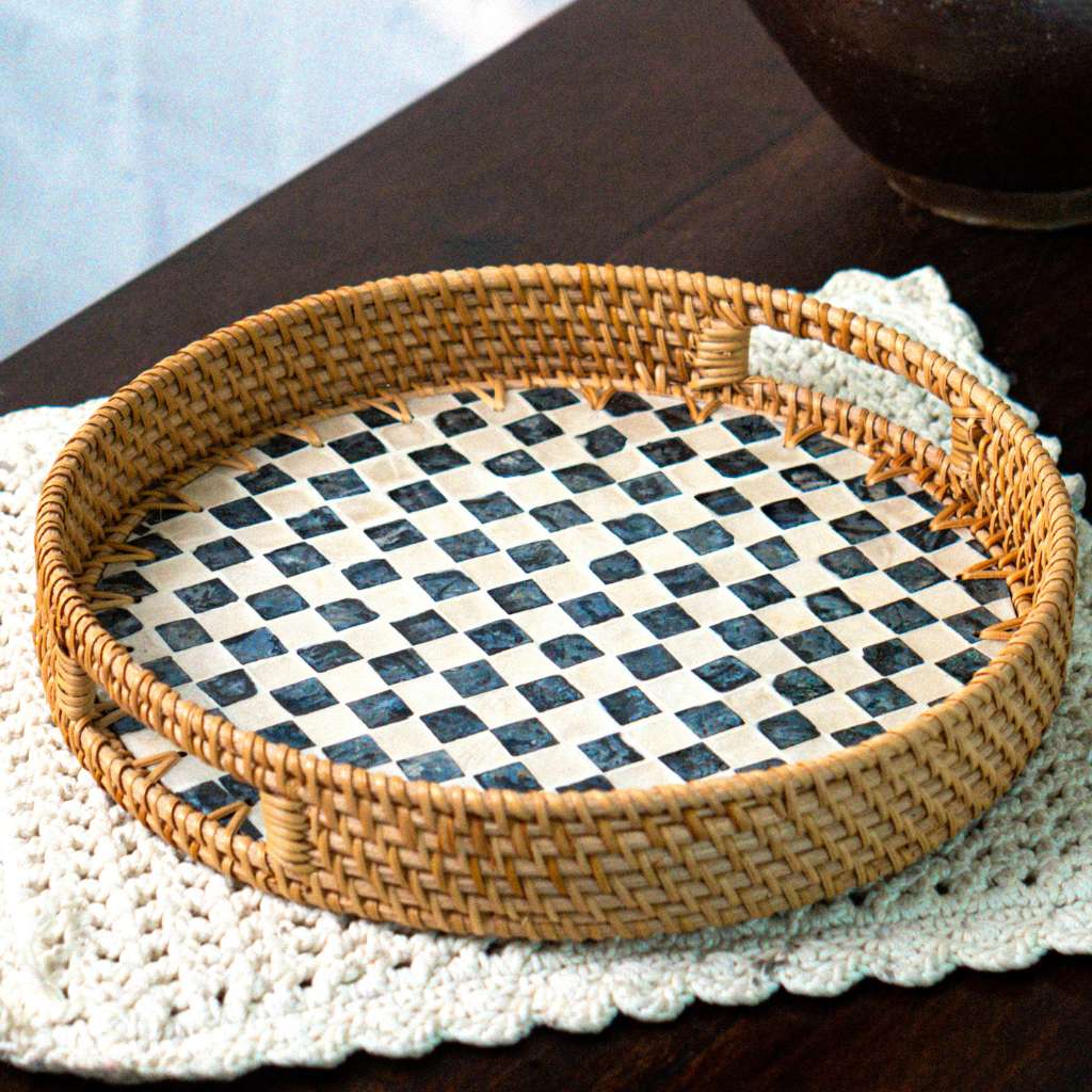 Handmade Rattan Trays | Mother of Pearl | Drift (Multiple Sizes)