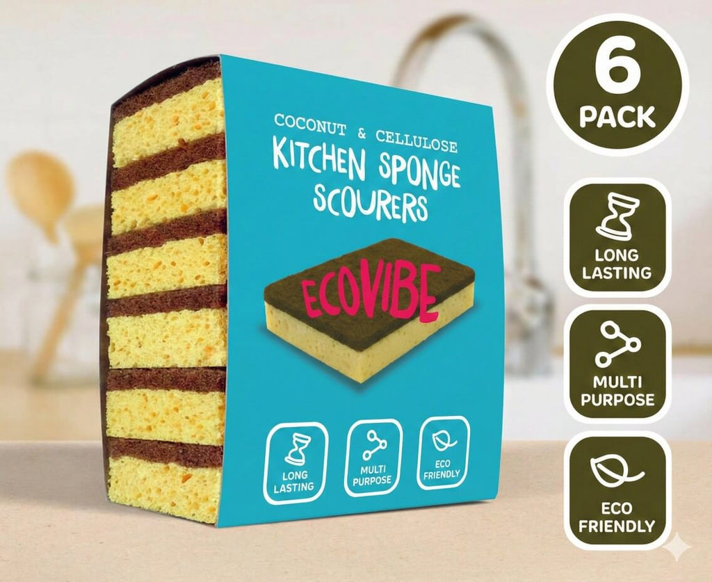Natural Coconut & Cellulose Sponge Scourers | Pack 6, 18 or 36 | Compostable & Biodegradable