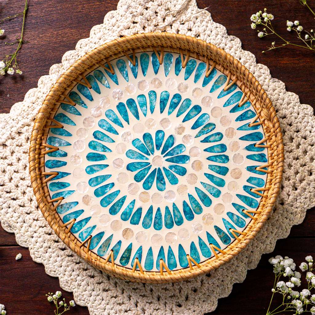 Handmade Rattan Trays | Mother of Pearl | Ripple (Multiple Sizes)