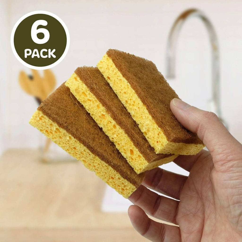Natural Coconut & Cellulose Sponge Scourers | Pack 6, 18 or 36 | Compostable & Biodegradable