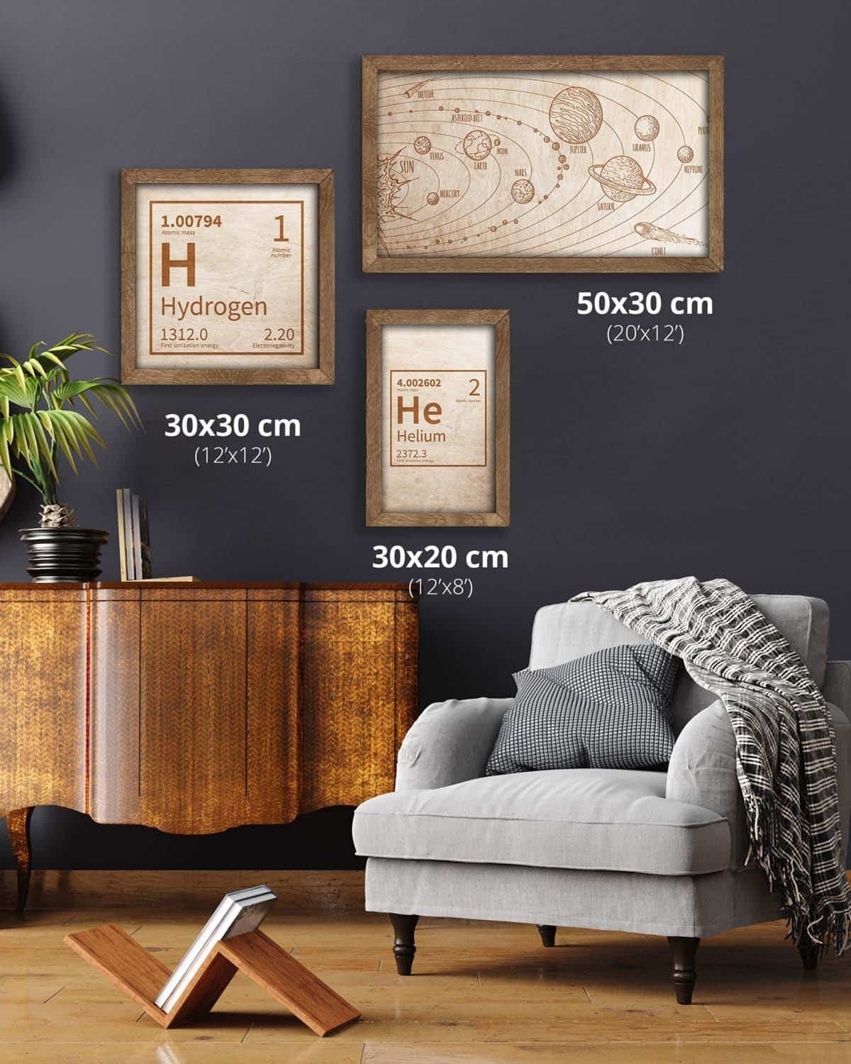 Wooden picture of Solar System, in an oak frame