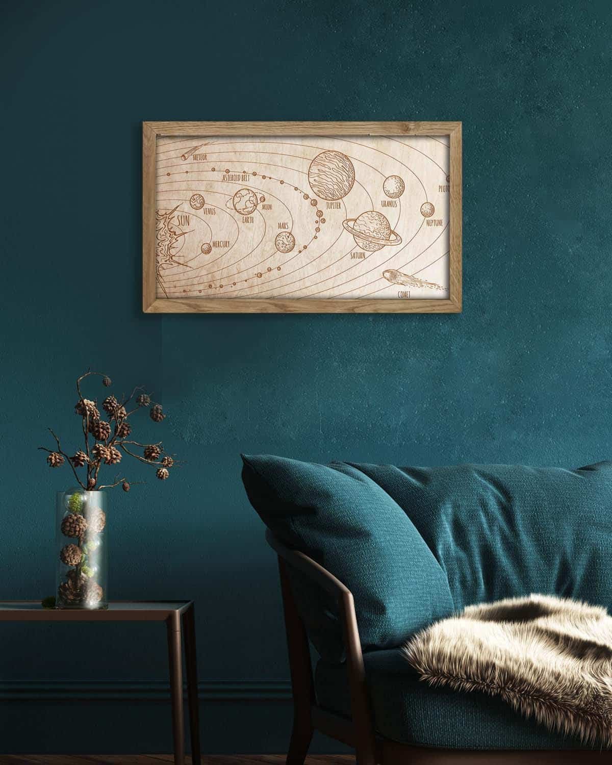Wooden picture of Solar System, in an oak frame