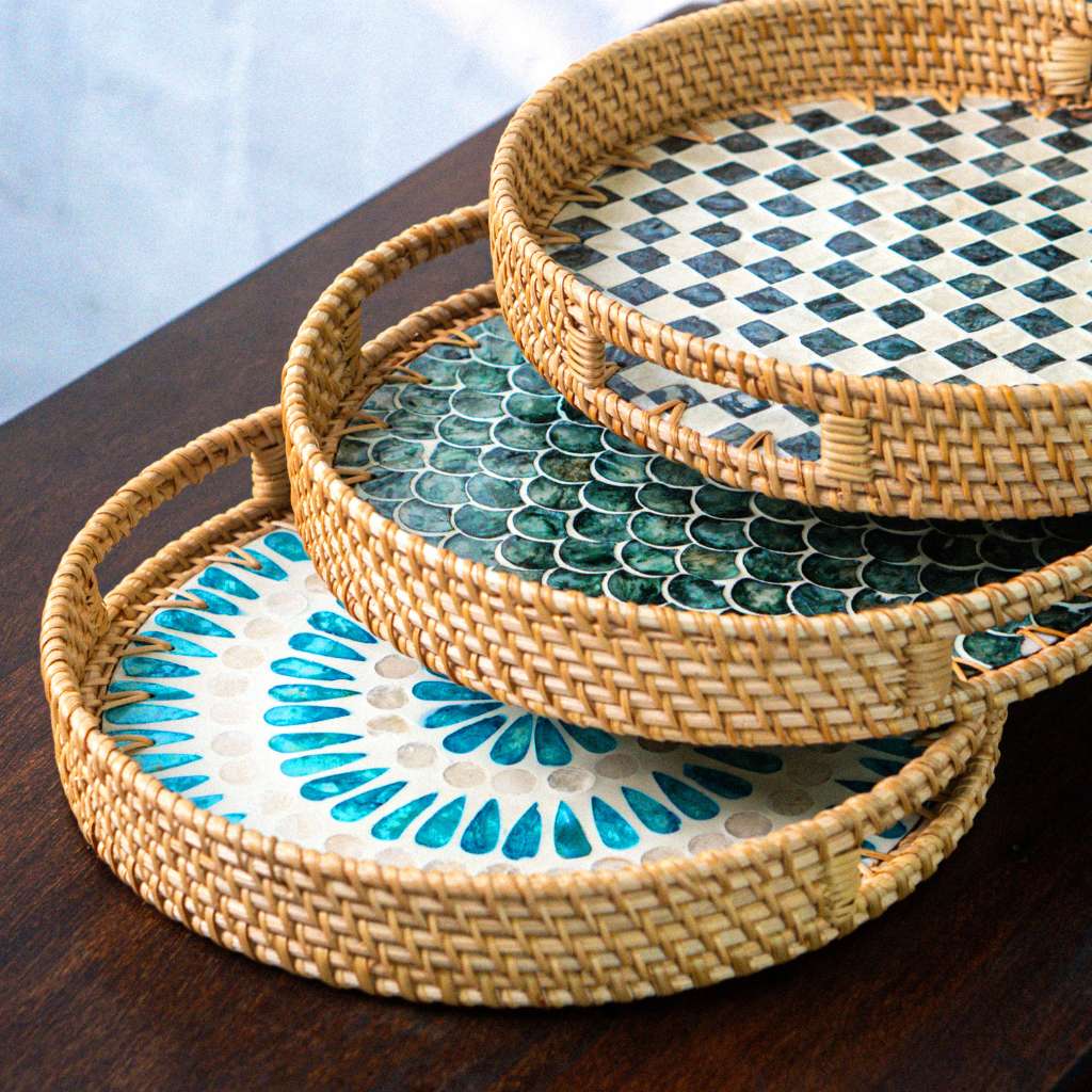 Handmade Rattan Trays | Mother of Pearl | Drift (Multiple Sizes)