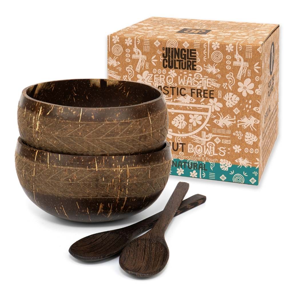 Patterned Coconut Bowls & Spoons | Set of 2 | Jungle Culture
