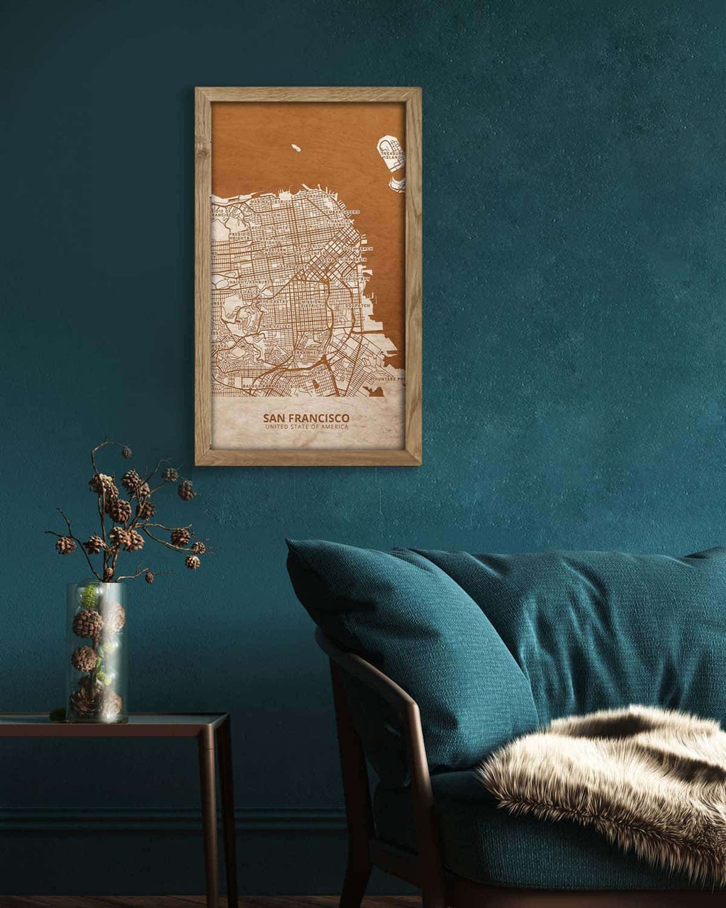 Wooden Street Map of San Francisco- Urban City Plan 3