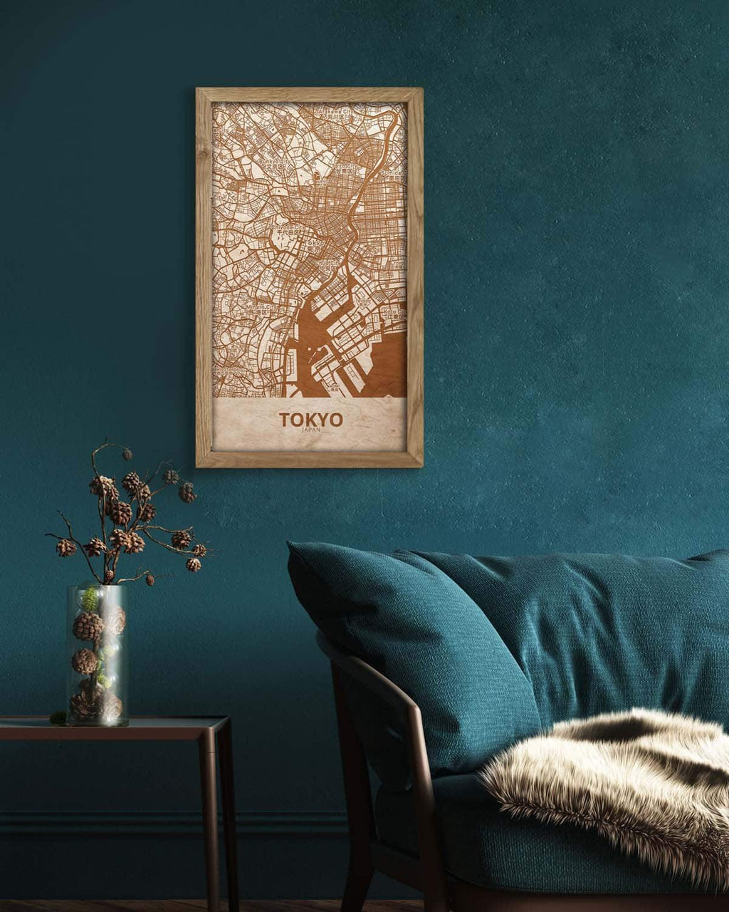 Wooden Street Map of Tokyo - Urban City Plan 2